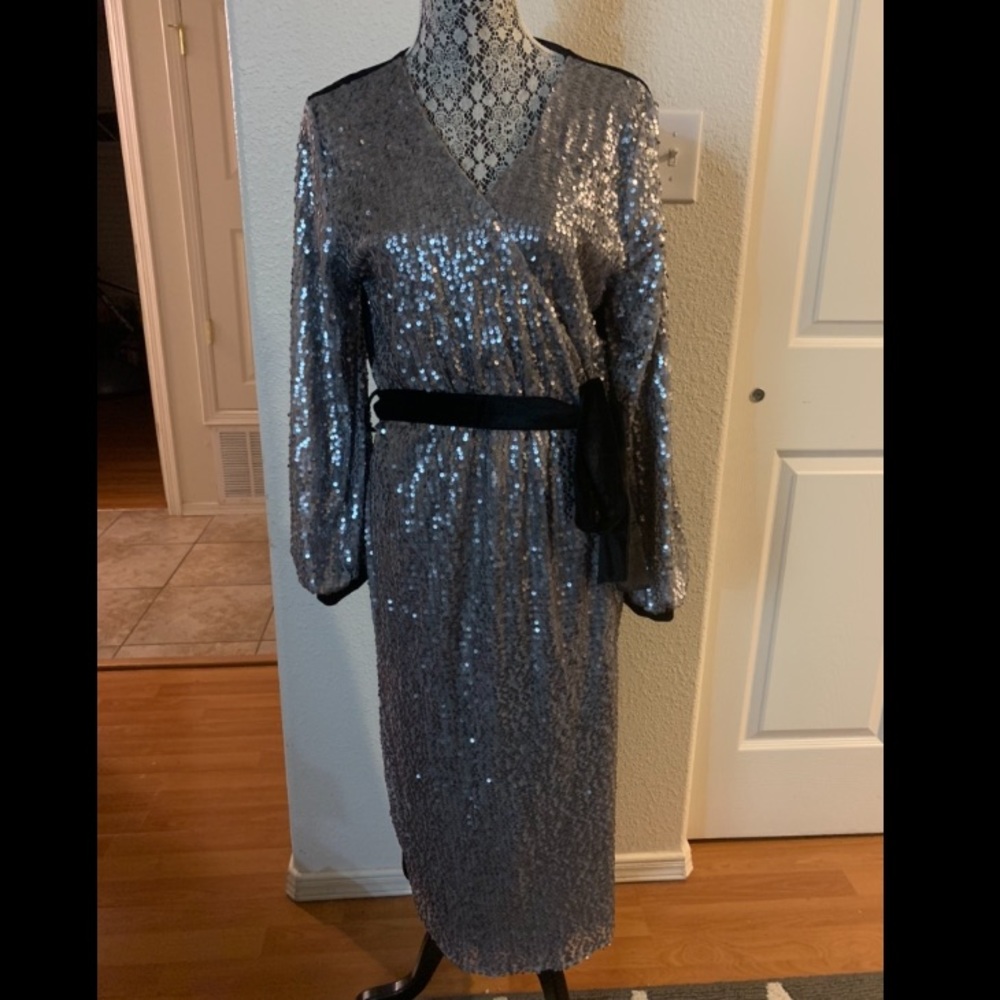 New Years / Holiday Pewter Sequin & Velvet Dress